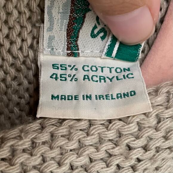 Aran‎ Crafts Ireland Cardigan Womens Large Tan Knit Eyelet Fisherman Sweater - Picture 12 of 13